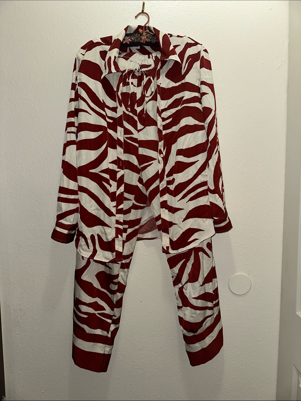 H&M Red and White Zebra Print Matching Shirt and Pants Set